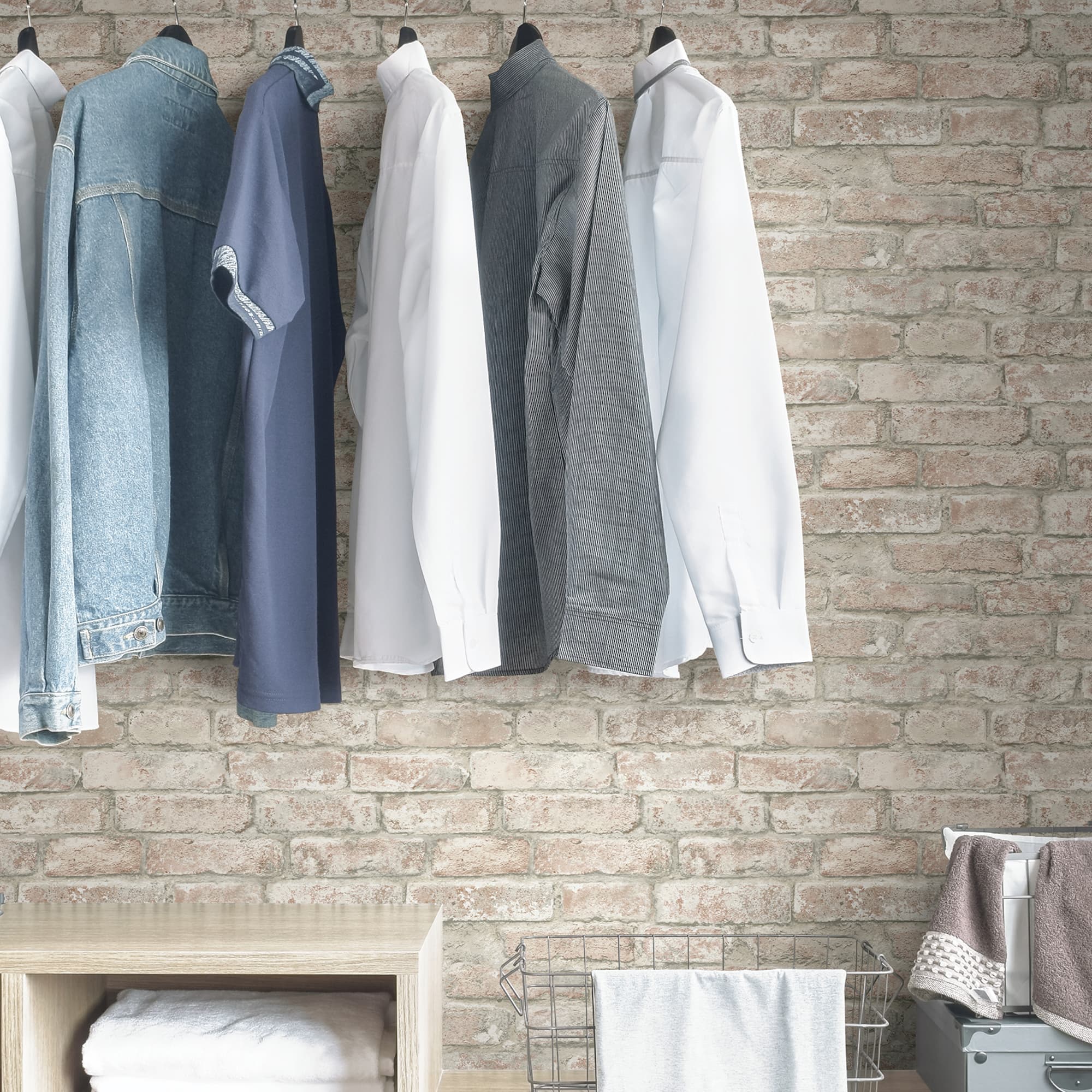 InHome White Washed Denver Brick Peel & Stick Wallpaper